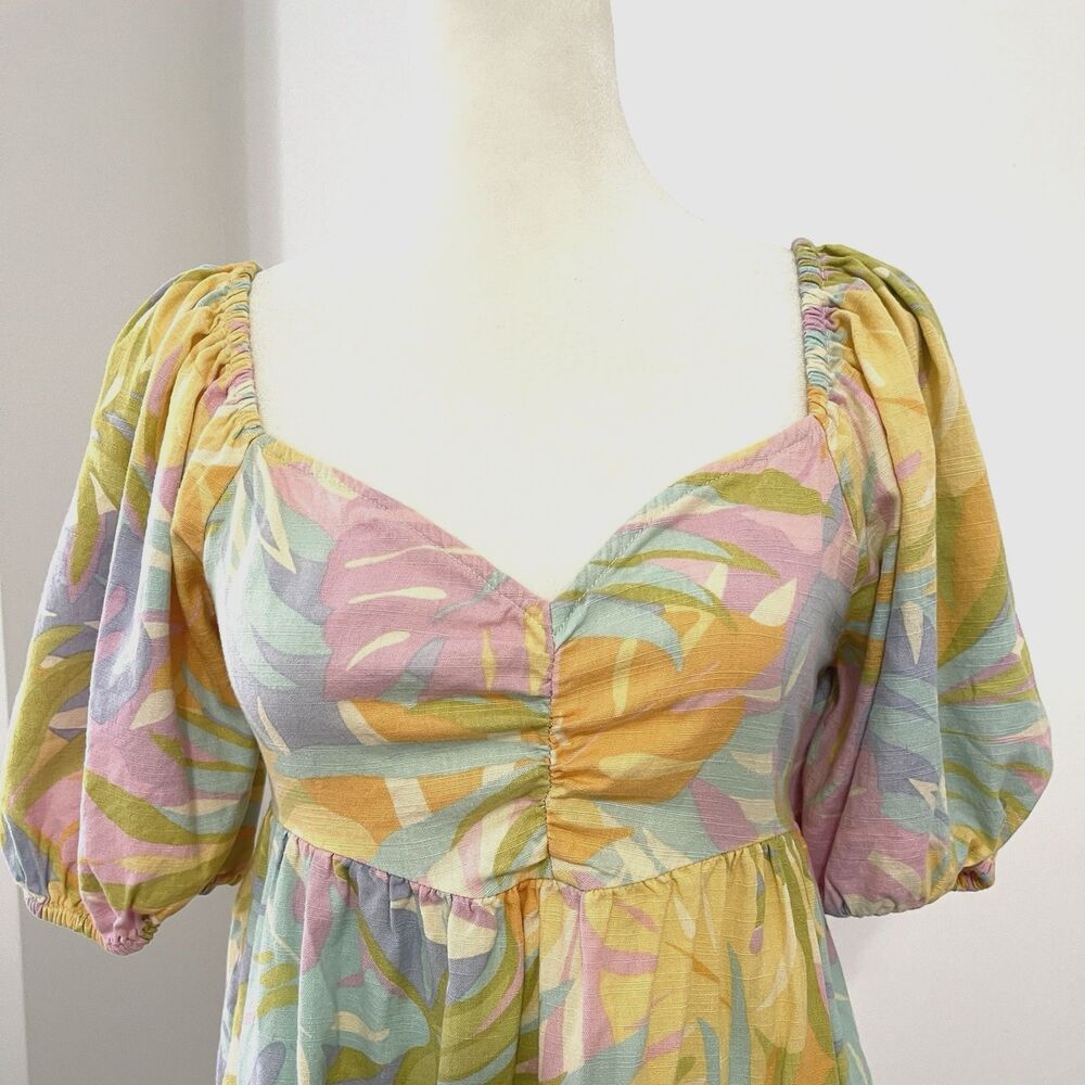 Billabong Be Mine Mini Dress Womens Medium Cotton Viscose Pastel Puff Sleeve - Picture 3 of 14